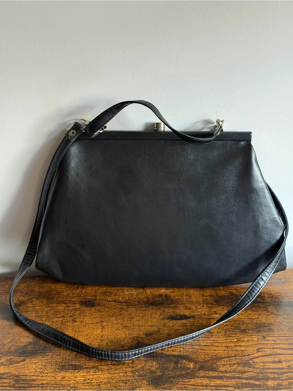 Vintage 1950s Black Pleated Frame Handbag ILGWU Union Made Mid Century Purse